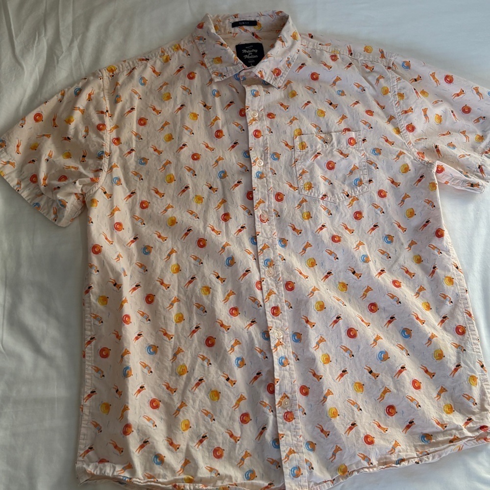 Artistry in Motion Shirt Mens L Button Down Pink Swimming Pool Party Tubing Fun - Picture 3 of 11